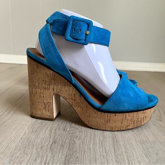 Anthropologie Franco Sarto Franny Platform Sandals‎ 9.5 Blue Cork Chunky Heels - Picture 5 of 11